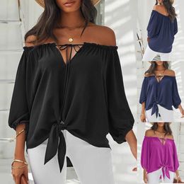 Women's Blouses Sexy Off Shoulder Bow Women Blouse Shirts 2023 Summer Elegant Solid Oversize Streetwear Tops Pullovers Ladies Casual Loose