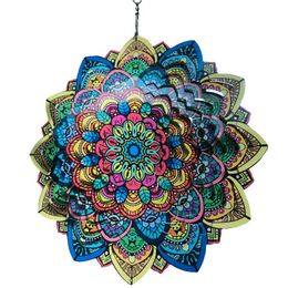 Films 3d Mandala Hanging Wind Chimes Home Decor Stainless Steel Balcony Garden Decoration Outdoor Pendant Wind Spinner Sublimation Set
