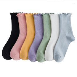 Women Socks 1 Pair Cotton Ruffle Long Loose Autumn Winter Knitting Solid Colour Stockings Breathable Mid Tube Cute Sock Casual