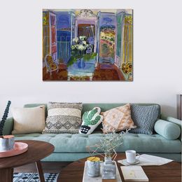 Abstract Floral Oil Painting on Canvas Interior with Open Windows Artwork Contemporary Wall Decor