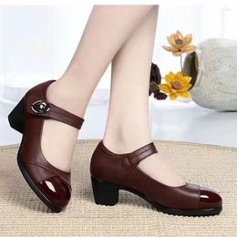Dress Shoes Spring And Autumn 2023 Fashion Casual PU Face Round Head Shallow Notch Buckle Type Women's With Middle Heel