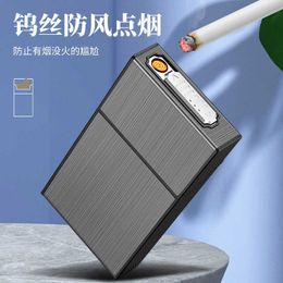 USB Charging Ultra-thin Ladies Cigarette Lighter Windproof and Moisture-proof Tungsten Wire Can Hold 20 Pieces CFH7 No Gas