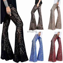 Women's Pants Capris Women Loose Wide-leg Pants Adults Casual High-waisted Sequin Trousers Black / Apricot / Brown / Red Blue J230705