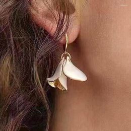 Dangle Earrings White Enamel Lily Floral Petal For Women Luxury Designer F French Style Famous Jewellery