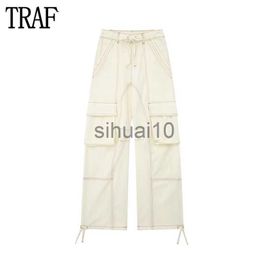 Women's Pants Capris TRAF 2023 Cargo Pants for Women Beige Wide Leg Pants Women Summer High Waist Woman Trousers Holiday Casual Baggy Pants Woman J230705