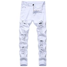 Men's Jeans Straight Hole Destruction Trousers Distressed Jeans Men Denim Trousers Fashion Designer Brand White Pants Male Large Size 230705