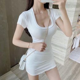 Casual Dresses Summer Sexy Low-cut U-neck Slim-fitting Buttock Short-sleeved Dress