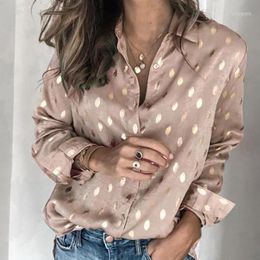 Women's Blouses 2023 Fashion Women Button Polka Dot V Neck Blouse Long Sleeve Tops Summer Casual Work Loose OL Shirts Clothing