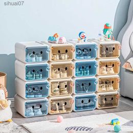 Children Cartoon Shoe Box Transparent Plastic Shoes Storage Boxes Home Closet Case Shelf Stackable Shoe Cabinet L230705