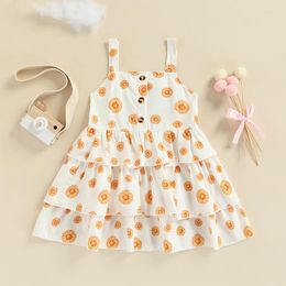 Girl Dresses Infant Sleeveless Princess Dress Summer Girls Layered Flower Print Boat Neck For Casual Children's 1-7 Years