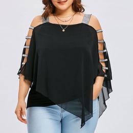 Women's Plus Size TShirt Sexy Fashion Top Ladder Sling Cut Overlay Patchwork Hollow Out Blouse Strapless Tops Flare Sleeves 230705
