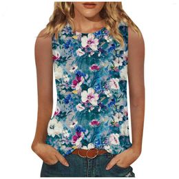 Women's Tanks Women'S Casual Flower Printed Tunic Tops Women Fashion Sleeveless Summer Loose Flowy Female Comfort Round Neck Tank