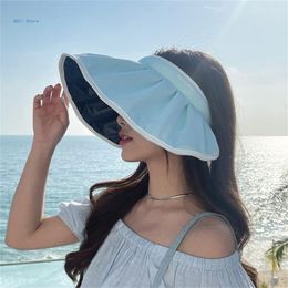 Wide Brim Hats Bucket Hats Summer women's Sun hat women's Sun hat UV protection wide brown foldable Sun hat with horsetail hole 230704