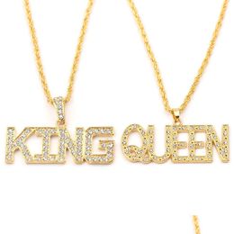 Pendant Necklaces Hip Hop Her King And His Queen Couple For Women Men Iced Out Letter Gold Chains Hiphop Rapper Jewellery Gift Drop De Dhfv5