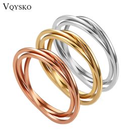 VQYSKO 1mm/3mm Stainless Steel Three-in-One Braided Interlocked Rolling Anxiety Ring For Wedding Band Promise Anniversary Ring