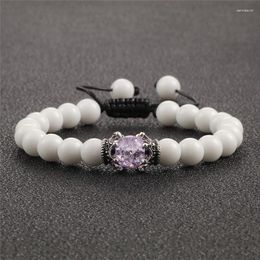 Charm Bracelets Handmade Braided Beads Bracelet Natural White Porcelain Stone Elastic Men Crown For Women Yoga Adjustable Jewellery