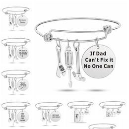 Charm Bracelets If Dad Cant Fix It No One Can Letter Bracelet For Mens Tools Expandable Wire Wrap Bangle Fashion Fathers Day Jewellery Dhq3A