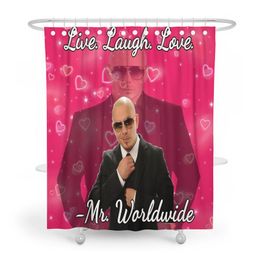 Nests Mr Worldwide Says to Live Laugh Love Shower Curtain Set with Grommets and Hooks for Bathroom Decor