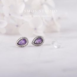 Stud Earrings ITSMOS Amethyst Waterdrop Silver Post Vintage Elegant Studs For Women Natural Gemstone Antique Jewellery Gift