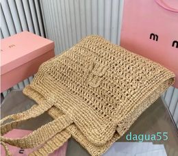 Summer Straw Bag For Women Woven Handmade Handbag Large Capacity Lady Tote Vacation Beach Bag Shoulder Bag