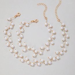 Necklace Earrings Set Fashionable And Minimalist Japanese Korean Pearl Temperament Beach Neck Strap Short Jewellery