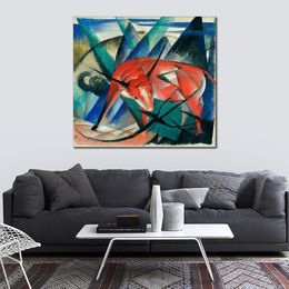 Abstract Landscape Canvas Art Bull Franz Marc Painting Handmade Modern Decor for Entryway