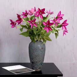 Decorative Flowers 78CM Simulation 3 Fork Clematis Artificial Home Living Room Dining Table Wedding Fake Flower Garden