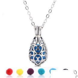 Lockets Fashion Lava Rock Stone Cage Pendant Necklace Diffuser Essential Oil Water Drop Shape Charm Necklaces For Women Jewelry Gift Dhujn