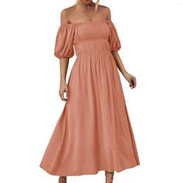 Casual Dresses Elegant Off Shoulder Women Long Solid Color Summer Dress Backless Holiday Beach Vestidos Robes Longues