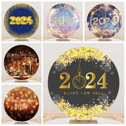 Gadgets Happy New Year Round Backdrop Photography 2024 Carnival Firewarks Party Decor Photographic Circle Background Photo Studio Props