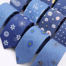 Tie Clips Classic Denim Color Floral Cotton Feather Dot Necktie 7cm Skinny Fashion Men Tuxedo Suit Party Casual Accessory Cravat Gift 230704