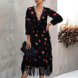 Casual Dresses Women Long Party Strawberry Dress Summer Sequin Mesh Sweet Lolita High Waist Black Pink Tulle Maxi