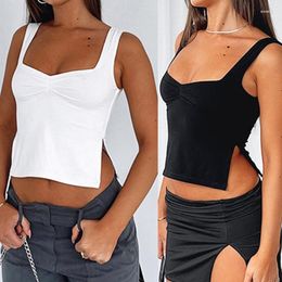 Women's Tanks Women Skinny Top Solid Color Sleeveless Camisole Girls Sweetheart Neck Cami Tops All-match Summer Pleated Bustier