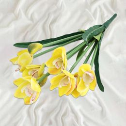 Decorative Flowers Practical Faux Silk Flower Artificial Realistic Home Party Fake Attractive Cymbidium Decoration