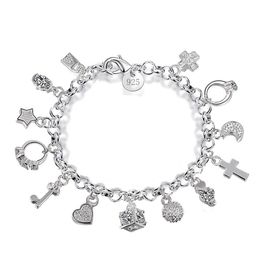 Charm Bracelets Luxury 925 Sterling Sier Chains Key Lock Cross Rings Star Moon Love Heart Lobster Clasp Bangle For Women Fashion Dro Dheir