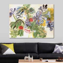 Modern Abstract Canvas Art Poppies and Iris Handmade Flowers Oil Painting Contemporary Wall Decor