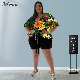 Women's Plus Size Pants Wmstar Two Piece's Summer Dress Printed Tshirt Matching Set Beach Style Wholesale Direct 230705