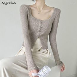 Women's Sweaters Slim Knitted Women Simple Cropped Sexy Vintage Chic Ins Trendy Elegant Ladies All-match Autumn Long Sleeve Knitwear