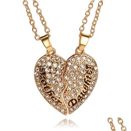 Pendant Necklaces Mothers Day Jewelry Set White Crystal Rhinestone Heart Mother And Daughter Lettering Necklace For Girl Women Fashi Dha6T