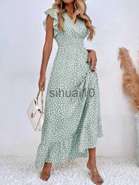 Casual Dresses Casual Polka Dot Dress Women Summer V Neck Sleeveless High Waist A-line Long Dresses Boho Beach Sundress Chiffon Dress Vestidos J230705