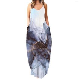 Casual Dresses Elegant Summer For Women 2023 Retro Sleeveless Stitching Flared Dress Long Robe Everyday Vestidos