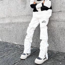 Men's Jeans 2023 Arrivals White Chic Hip Hop Men Straight Pants Luxury Ankle Zipper High Street Korean Casual Loose Denim Trousers