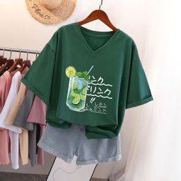 Women's Plus Size TShirt 6XL 150KG Short Sleeve V Neck Tshirt Ladies Kawaii Summer Top Cartoon Harajuku Tees 230705