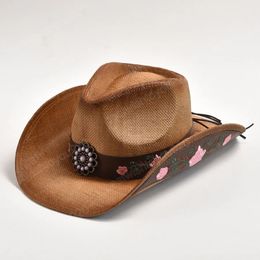 New Straw Western Cowboy Hat Summer Outdoor Travel Beach Sun Hat Men's Women's Vintage Gentleman Lady Cowgirl Jazz Hat