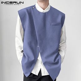 Men's Vests INCERUN Fashion Men Vests O Neck Sleeveless All-match Irregular Waistcoats Men Solid Color Streetwear Casual Vests S-5XL 230704