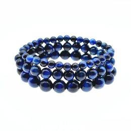 Beaded 6Mm 8Mm 10Mm Blue Natural Stone Bracelets For Mens Healing Tiger Eye Beads Chain Wrap Bangle Fashion Jewelry Gift Drop Deliver Dhpav