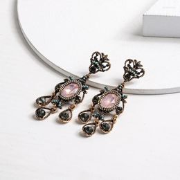 Dangle Earrings Fashion Retro Antiqued Bronze Elegant Pink Stone Crown Shaped Pendant Drop For Women Girls Party Jewellery Bijoux
