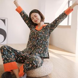 Women's Sleepwear Spring Long-sleeved Pyjamas Cotton Flower Printing Pyjama Set Casual Cardigan Pijama Mujer Fashion Home Clothes