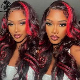 Nxy Red Highlight Body Wave Lace Front Wigs Synthetic Highlight Burgundy Wig Red With Black Colored Glueless With Baby Hair 230524