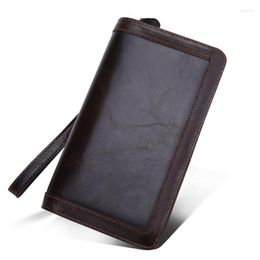 Wallets Genuine Leather Men's Large Long Clutch Bag Double Zipper Cowhide Business Card Holder Cell Phone Wallet Purse 2023